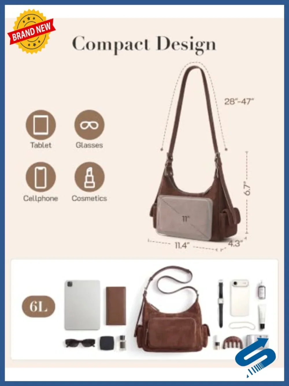 Faux Suede Crossbody Hobo Bag with Adjustable Strap, Multi Pockets for Travel